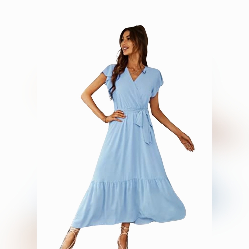 PrettyGarden Wrap Dress XXL, Blue - Picture 3 of 12